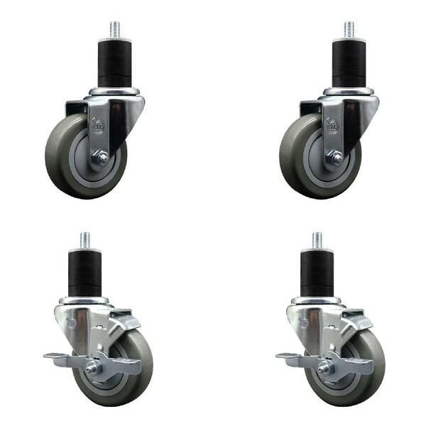 Service Caster 3.5'' Gray Poly Wheel Swivel 1-3/4'' Expanding Stem Caster Set 2 Brakes, 4PK SCC-EX20S3514-PPUB-2-TLB-2-134 - main